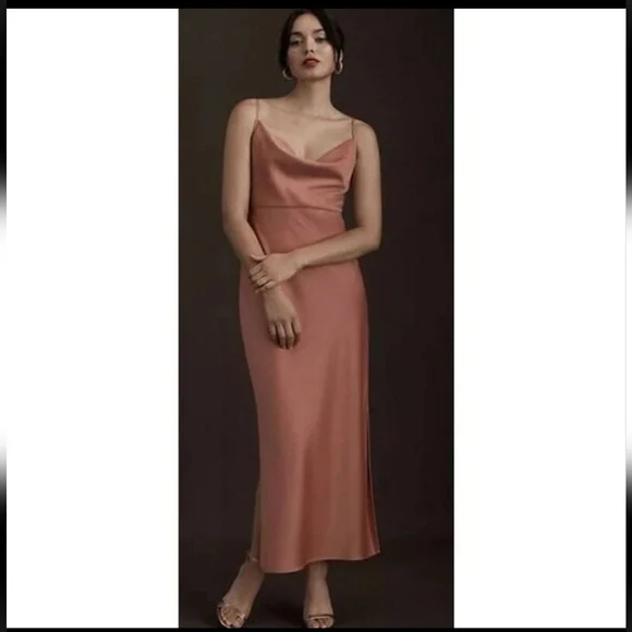cali satin dress BHLDN Cali Satin Cowl-Neck Midi Slip Dress Size 4 D18